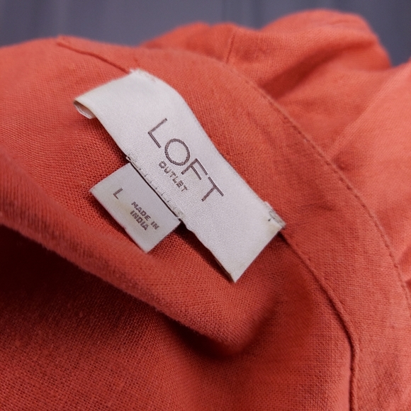 Loft Linen Blend Top Women Large Peasant 3/4 Bishop Sleeve Boho Minimalist Coral - Picture 6 of 9